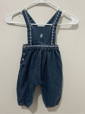 Emile et Ida Dark Blue Denim Embroidered Overalls